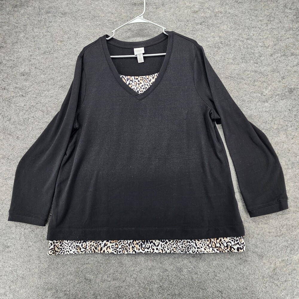 Weekends by Chicos Shirt Womens 3 US XL Long Sleeve Black